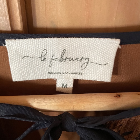 Ruffle blouse - toffee and navy print - Picture 2 of 7